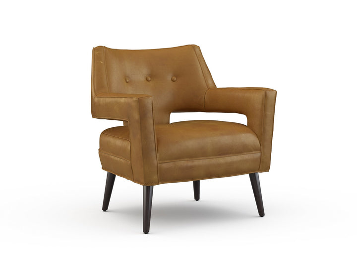 Bone Leather Accent Chair - Reynolds Caramel Leather - Walnut Brown Wood Legs - Coastal Compass Home Decor