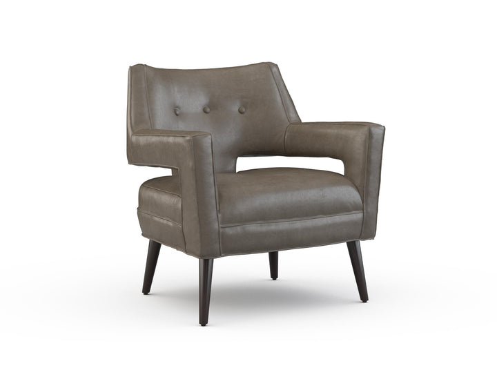 Bone Leather Accent Chair - Reynolds Wolf Leather - Walnut Brown Wood Legs - Coastal Compass Home Decor
