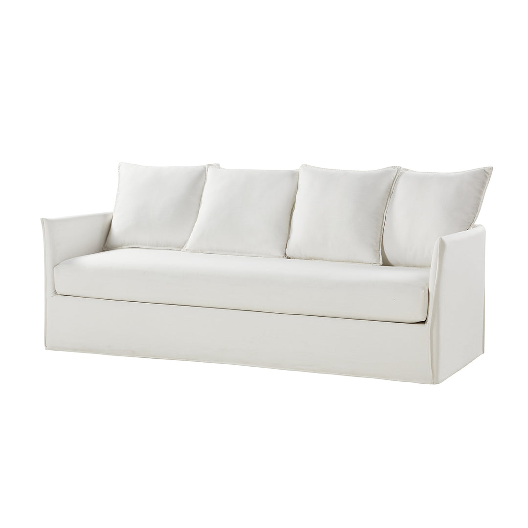 White slipcovered sofa with deep seating and clean modern silhouette - Brighton Cove slip sofa