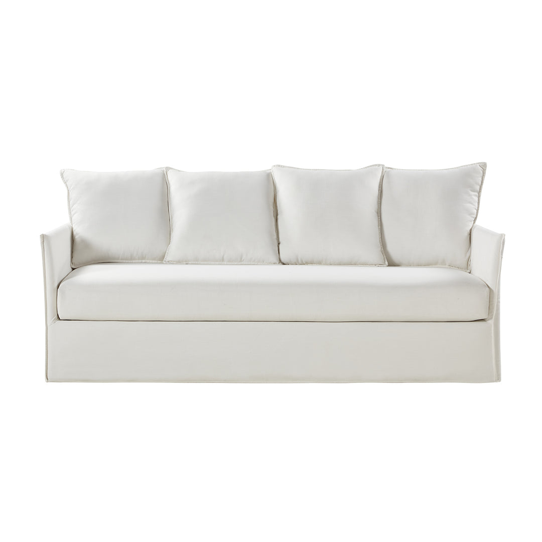 White linen slipcovered sofa with removable washable cover and deep seat cushions – Brighton Cove
