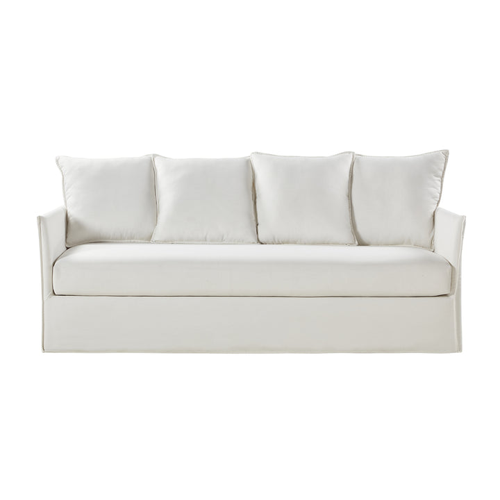 White linen slipcovered sofa with removable washable cover and deep seat cushions – Brighton Cove