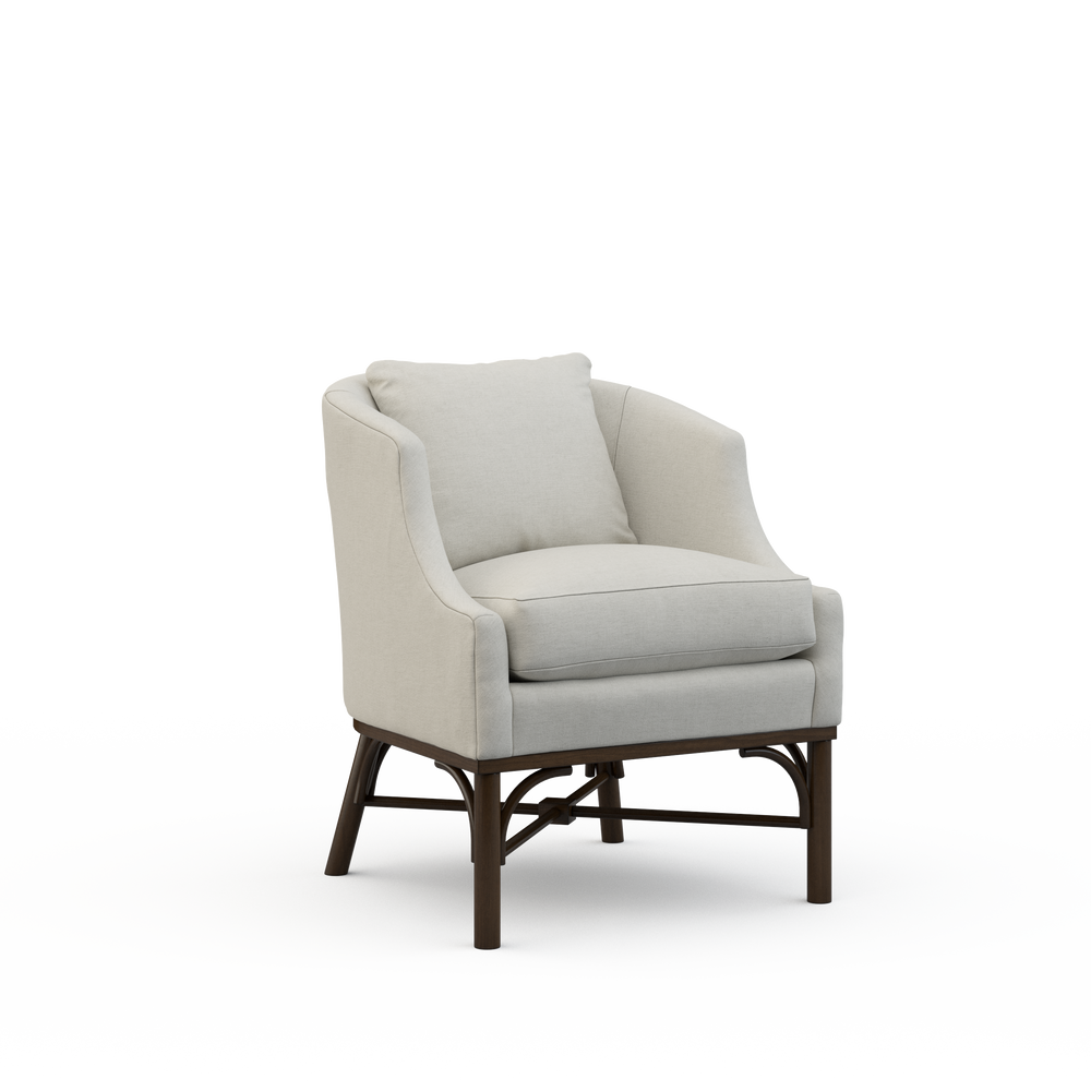 Chloe Accent Chair - Chloe Grey Upholstery - Solid light grey fabric - Brown Mahogany wood base finish - Coastal Compass Home Decor