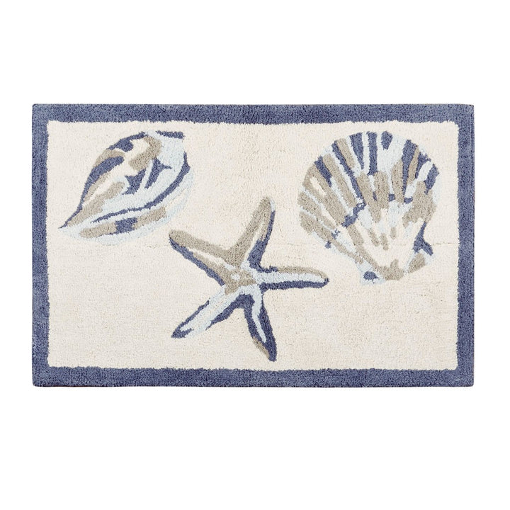 Coastal Blue Shells Bath Rugs