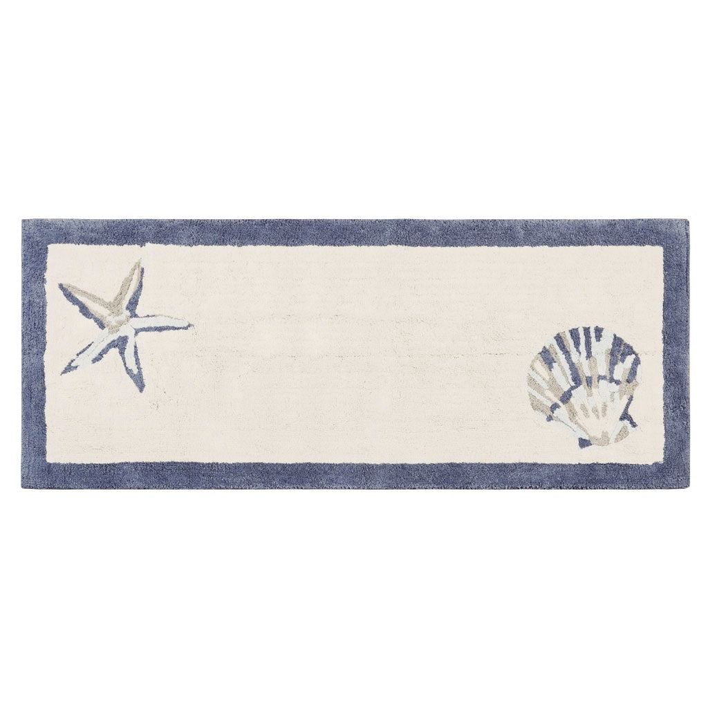Coastal Blue Shells Bath Rugs