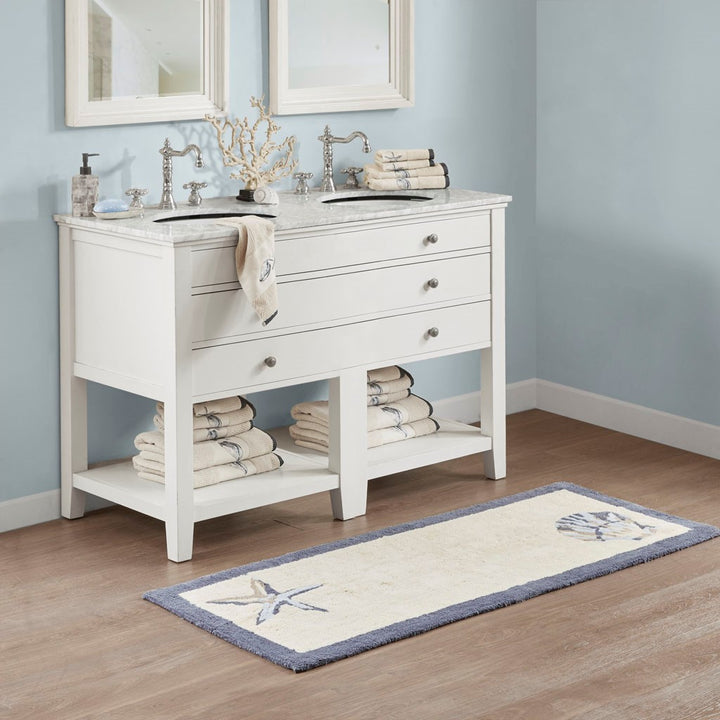 Blue White Shell Rug Coastal Blue Shells Bath Rug | Seashell Cotton Bathroom Rug – The ...