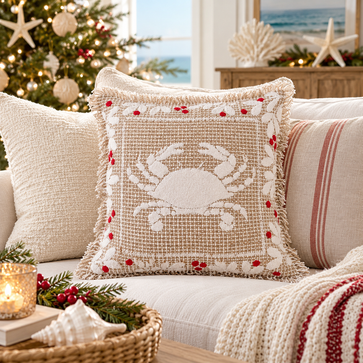 Crab Coast Holiday Throw Pillow