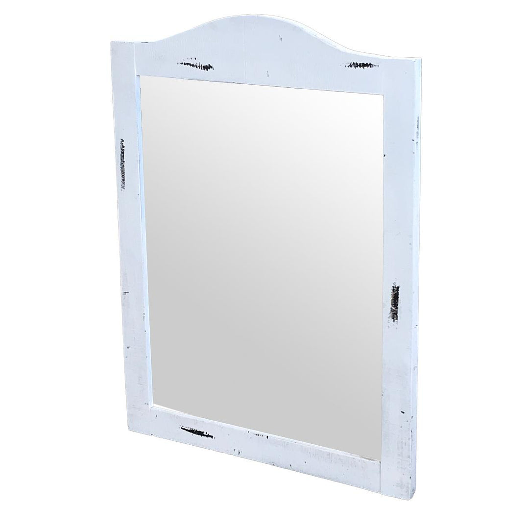 White-framed mirror on a white background
