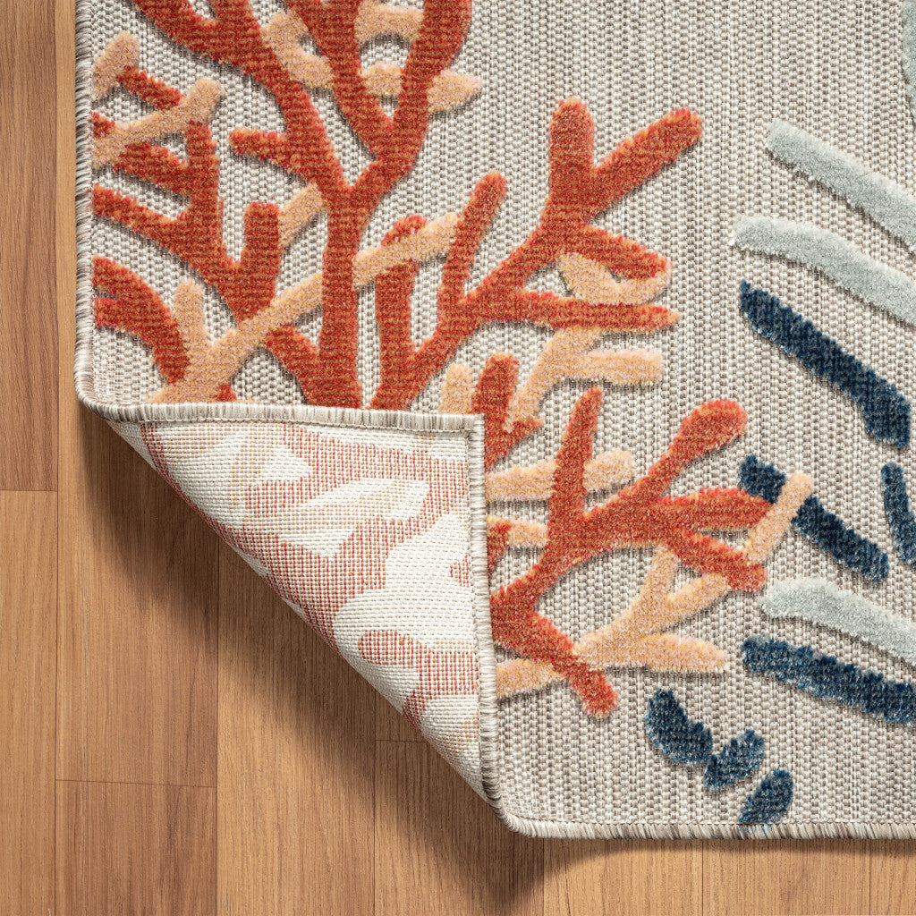 Coastal Coral Indoor/Outdoor Area Rug - orange, white, blue & mint coral reefs on a grey background - Coastal Compass Home Decor
