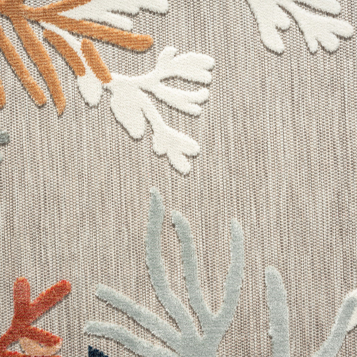 Coastal Coral Indoor/Outdoor Area Rug - orange, white, blue & mint coral reefs on a grey background - Coastal Compass Home Decor