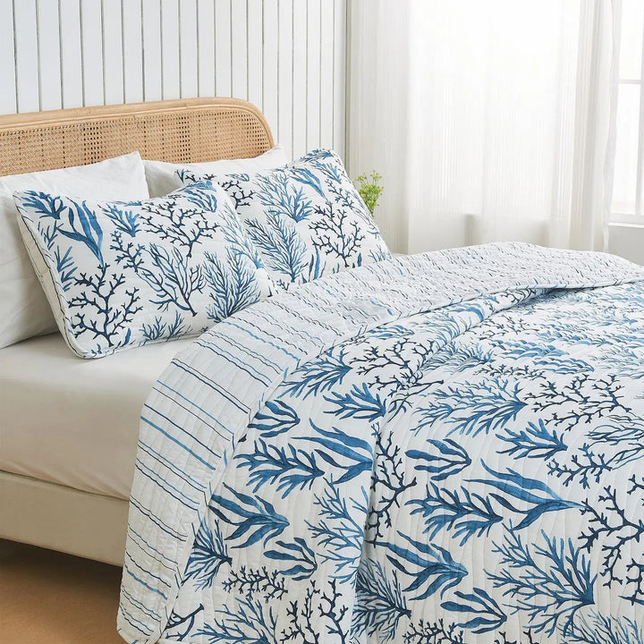 Coral Navy Reversible Quilt Set