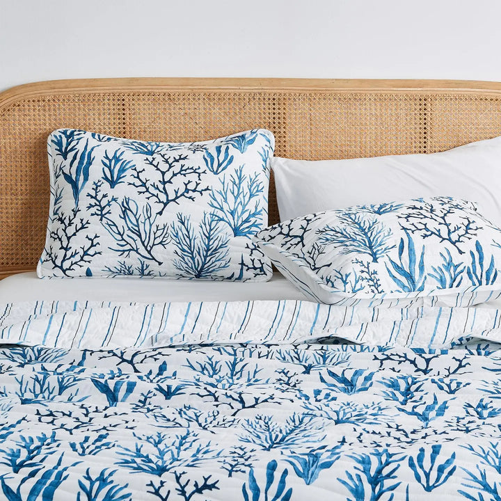 Coral Navy Reversible Quilt Set