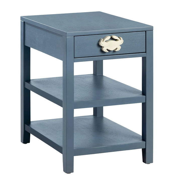 Crab Island Side Table - Ivory Crab Handle - Blue Finish - One drawer - 2 shelves below - coastal compass home decor