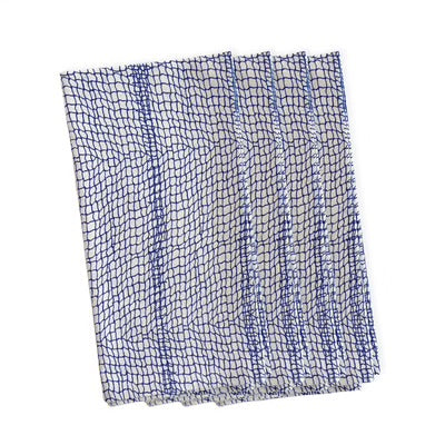 Crab Net Dinner Napkin Set - Blue Net on White - 4 Napkins - Coastal Compass Home Decor