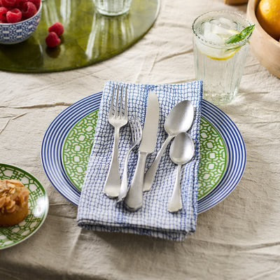 Crab Net Dinner Napkin Set - Blue Net on White - 4 Napkins - Coastal Compass Home Decor