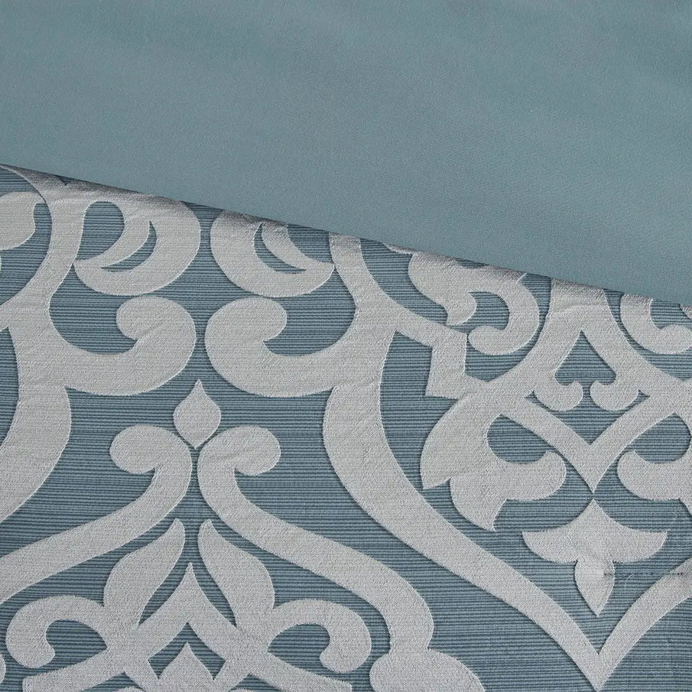 Damask Medallion 8-Piece Comforter Set - Blue & White with silver - satin sheen - damask medallion white design - solid blue with white boarder euro shams - damask medallion pillow shams - blue & white decorative pillows