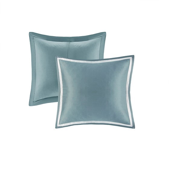Damask Medallion Euro Sham Set - Satin blue with white border - Coastal Compass Home Decor