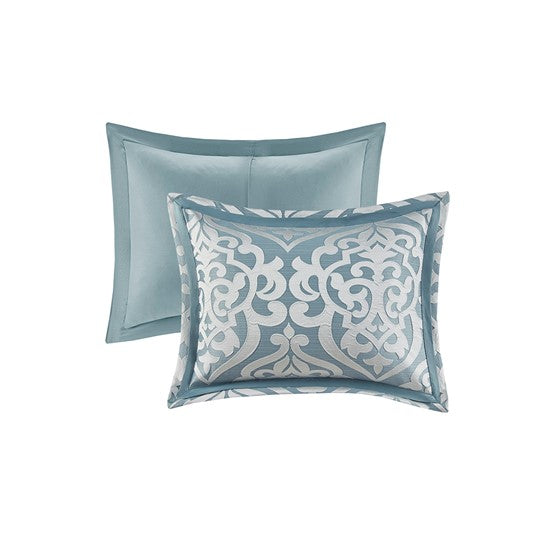 Damask Medallion Pillow Sham Set - Blue envelope back - White & Blue damask pattern - coastal compass home decor