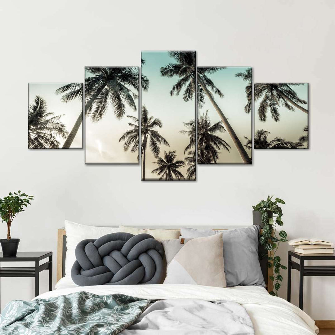 Dawning Above Palm Trees Wall Art - Single Canvas - Large - Palm Trees with Tan & Blue Sky - Coastal Compass Home Decor