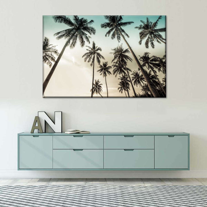 Dawning Above Palm Trees Wall Art - Single Canvas - Large - Palm Trees with Tan & Blue Sky - Coastal Compass Home Decor