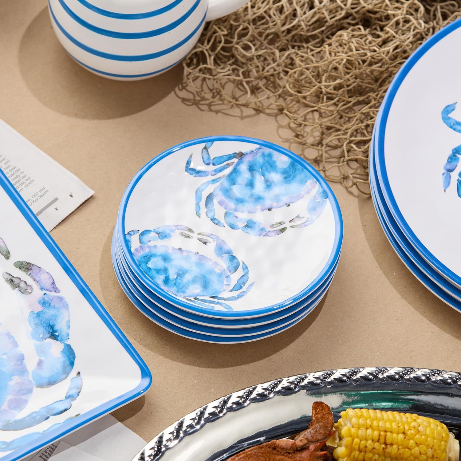 Deep Blue Sea Crab Dinnerware | Coastal Compass Home Decor – The