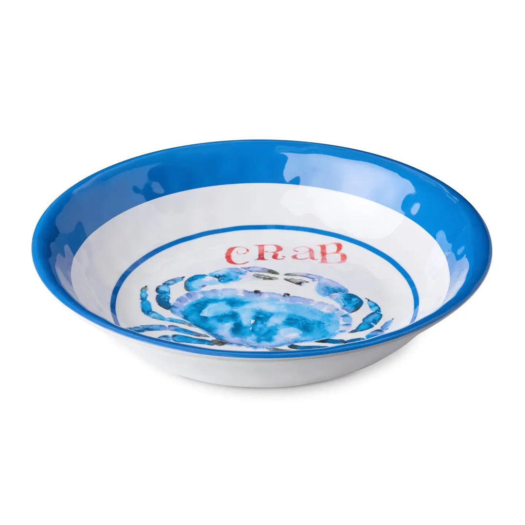Deep Blue Sea Crab Serving Bowls - Blue striped rim - Blue crab design - Coastal Compass Home Decor