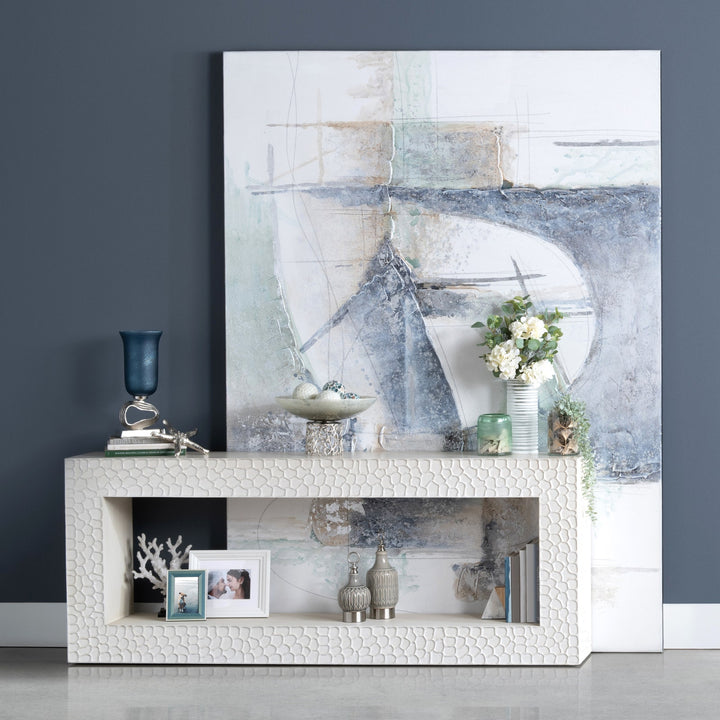 Delray Console Table - Organic Texture - White Paint Finish - 80" x 32" - Coastal Compass Home Decor