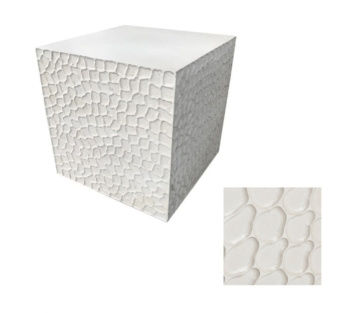 Delray End Table - Organic Texture - White Paint Finish - Square - Coastal Compass Home Decor