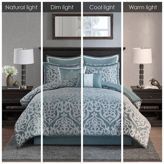 Damask Medallion Comforter Set - Different Lighting - Coastal Compass Home Decor