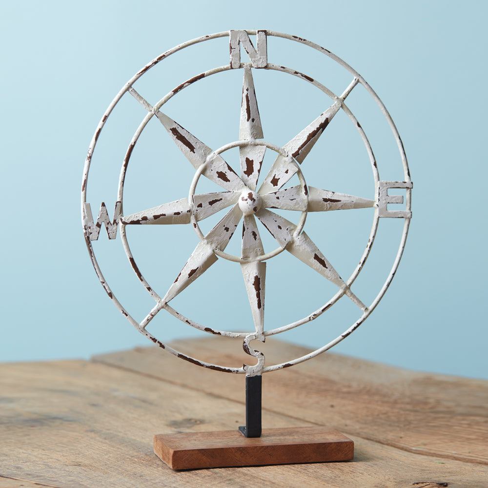 Distressed Compass Tabletop Decor - Coastal Compass Home Decor
