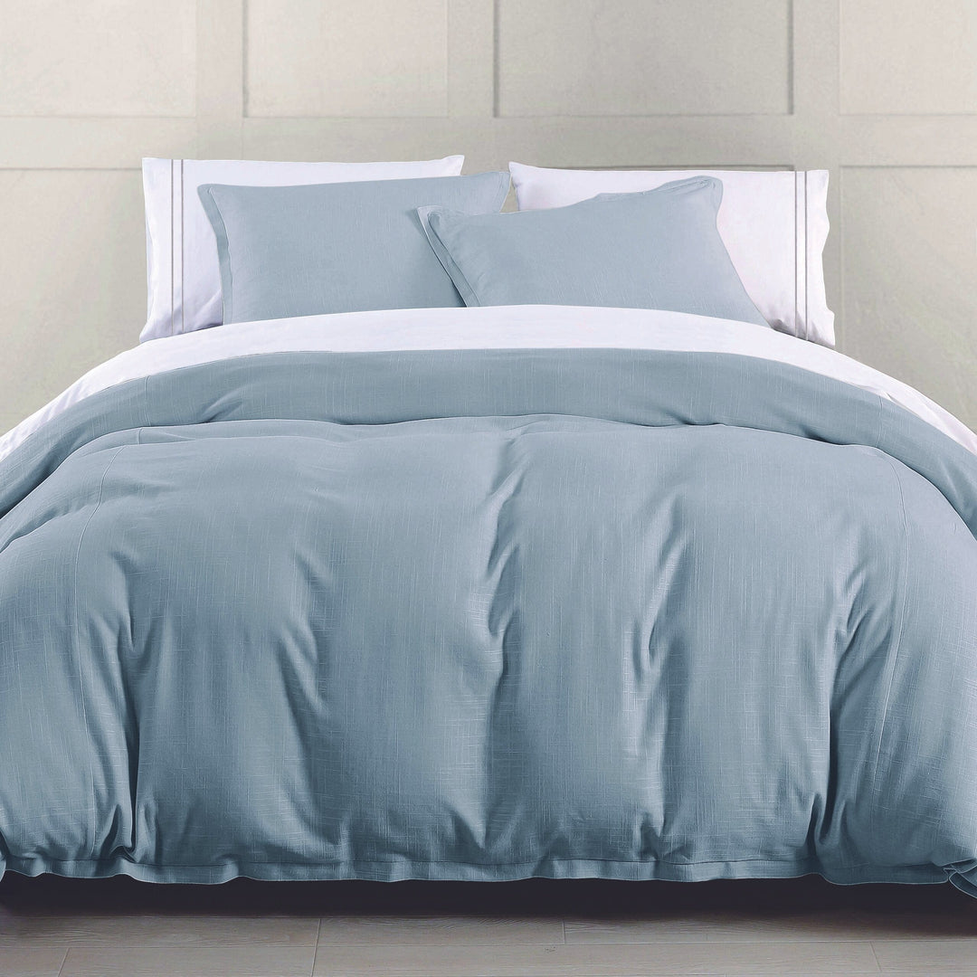 Hera Flange Linen Bedding Set in Light Blue color from HiEnd Accents
