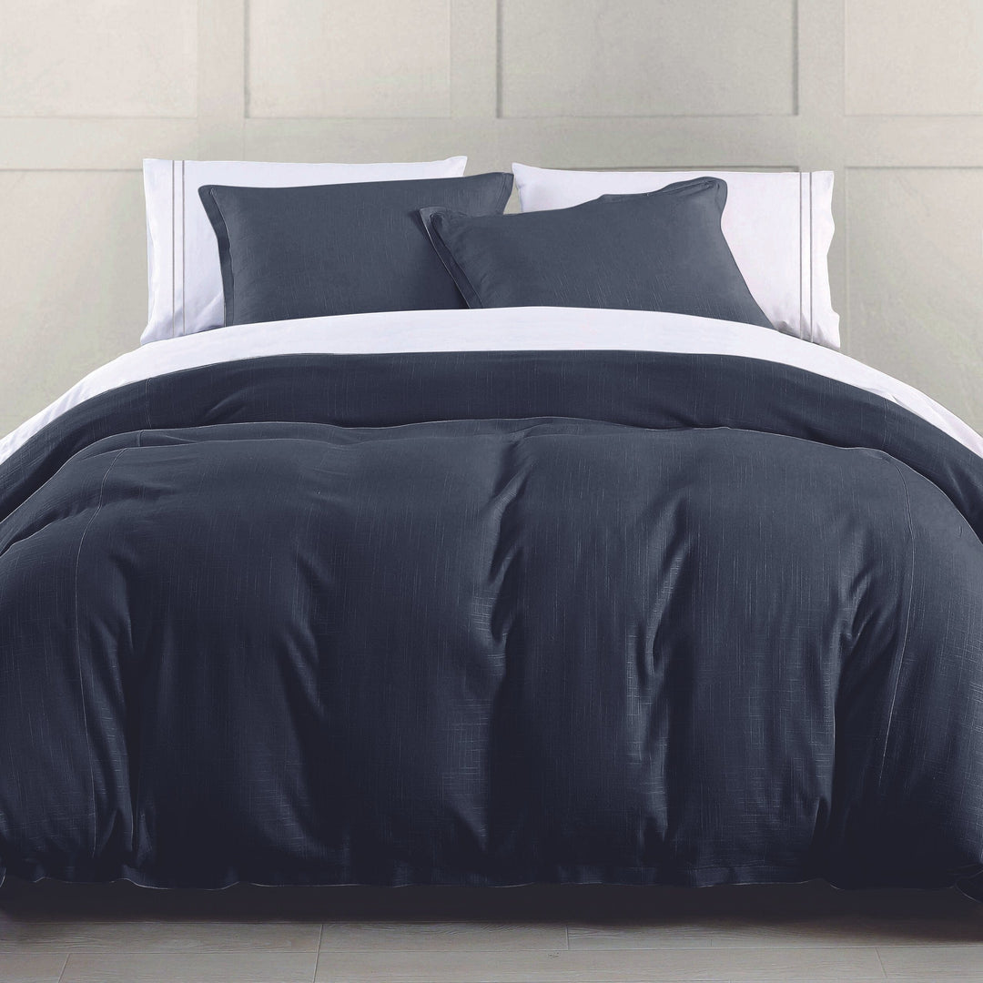 Hera Flange Linen Bedding Set in Navy color from HiEnd Accents
