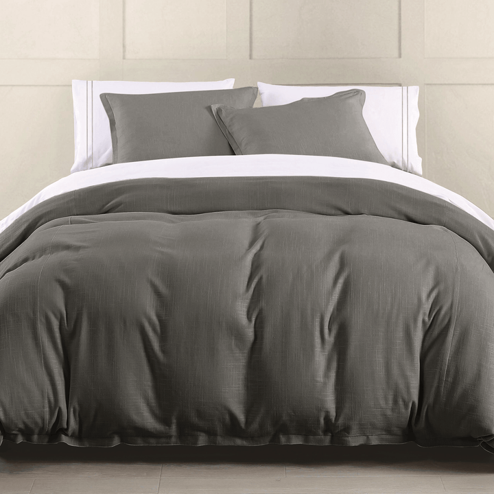 Hera Flange Linen Bedding Set in Slate color from HiEnd Accents