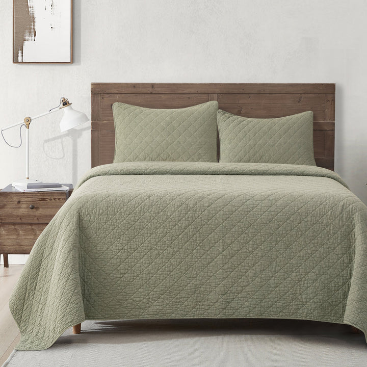 Diamond Stitch Stonewash Quilt Set