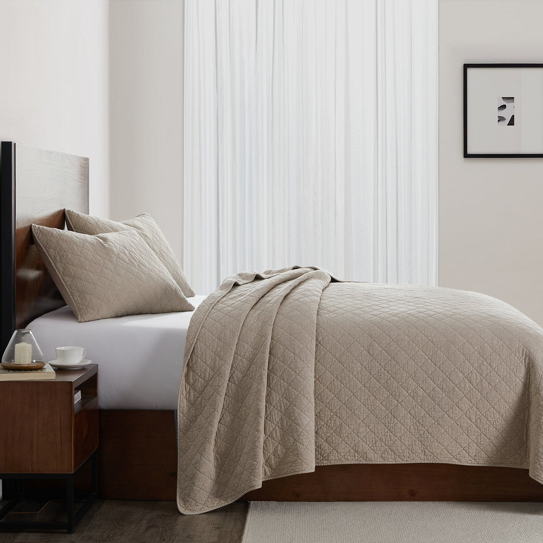 Diamond Stitch Stonewash Quilt Set