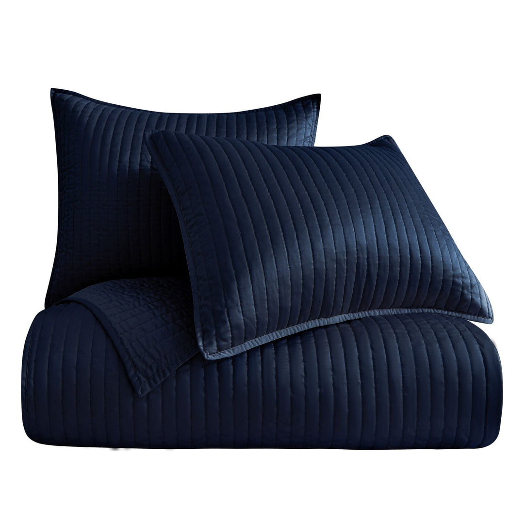 Satin Channel Quilt and Pillow shams in Navy color from HiEnd Accents