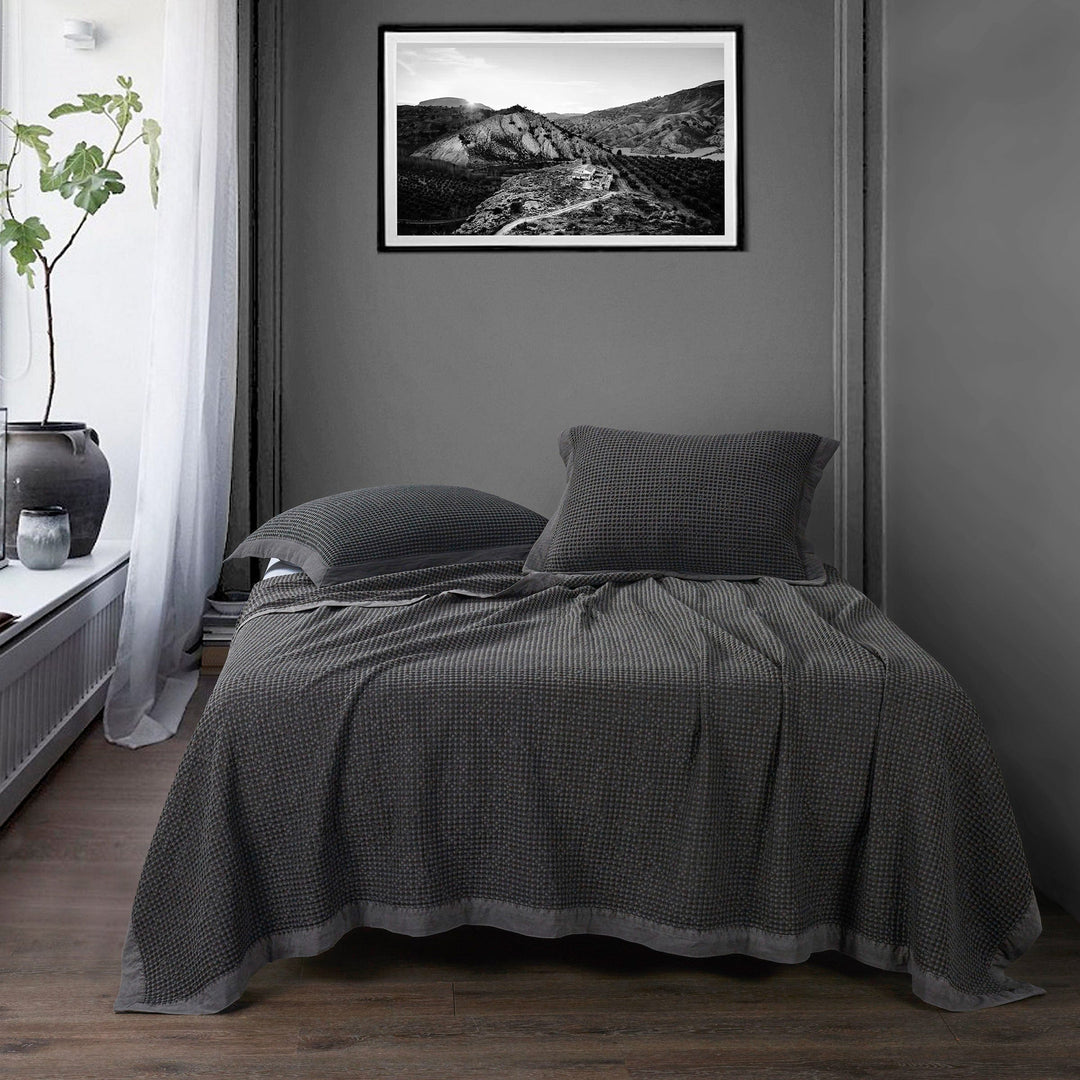 Waffle Weave Cotton Coverlet Set in Slate color from HiEnd Accents