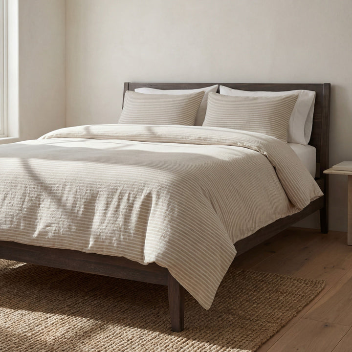 Railroad Stripe Flax Linen Reversible Duvet Cover Set