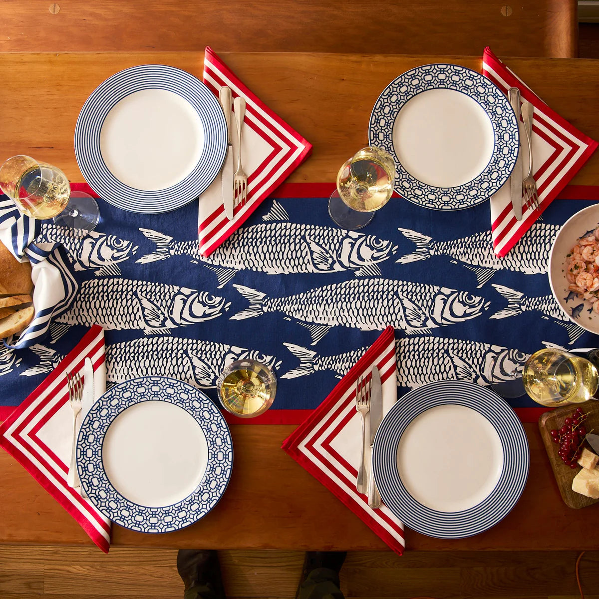 Fish Print Table Dinner | Coastal Table Linens – The Coastal Compass ...