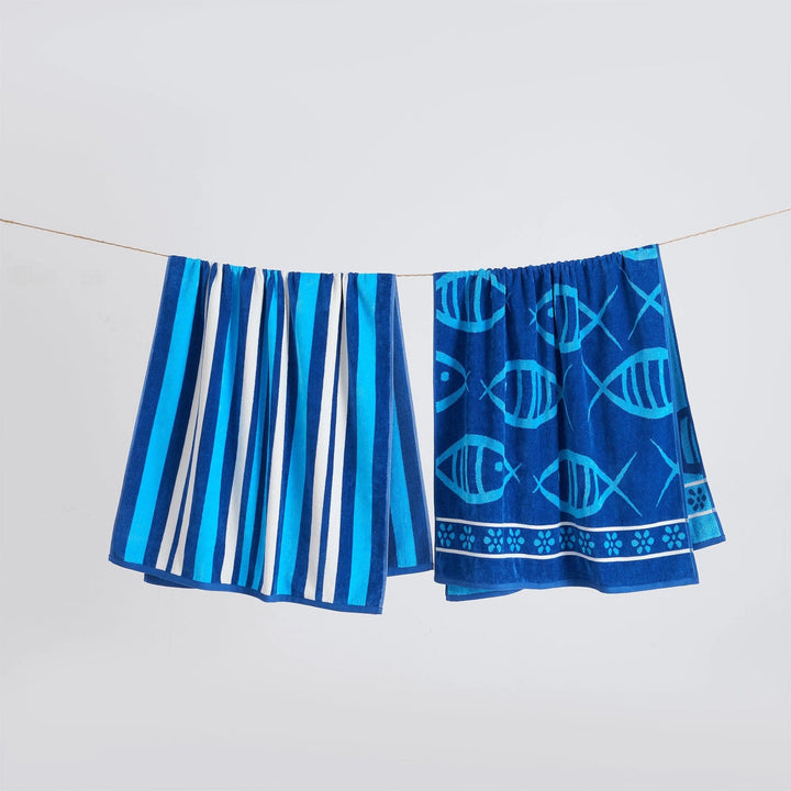 Fish & Stripes Cotton Velour Beach Towel Pack