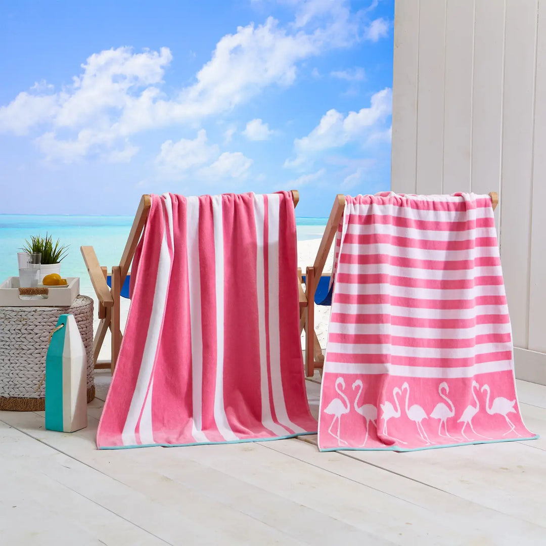 Flamingo & Stripes Cotton Velour Beach Towel Pack