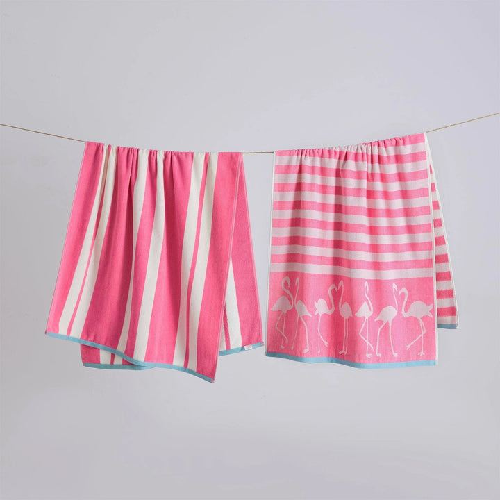 Flamingo & Stripes Cotton Velour Beach Towel Pack