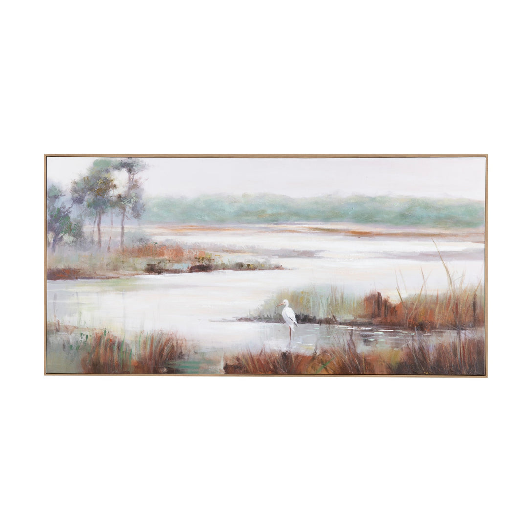 Gazing Egret Canvas Art - River Scene - Egret Bird - 30" x 60" - Coastal Compass Home Decor