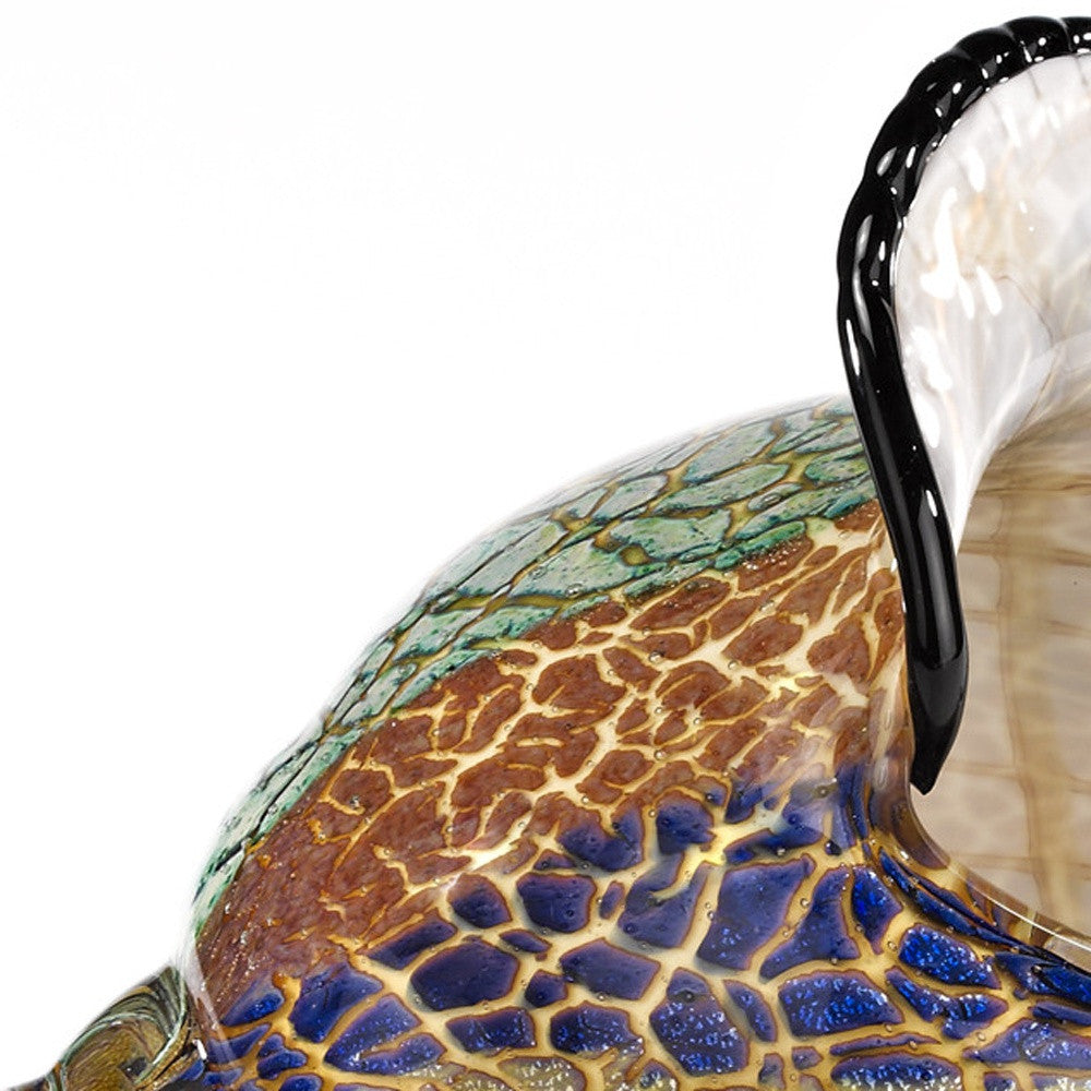 Crystal Glass Conch Shell Sculpture - Purple, gold, orange & teal- Coastal Compass Home Decor