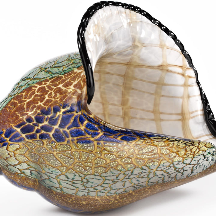 Crystal Glass Conch Shell Sculpture - Purple, gold, orange & teal- Coastal Compass Home Decor