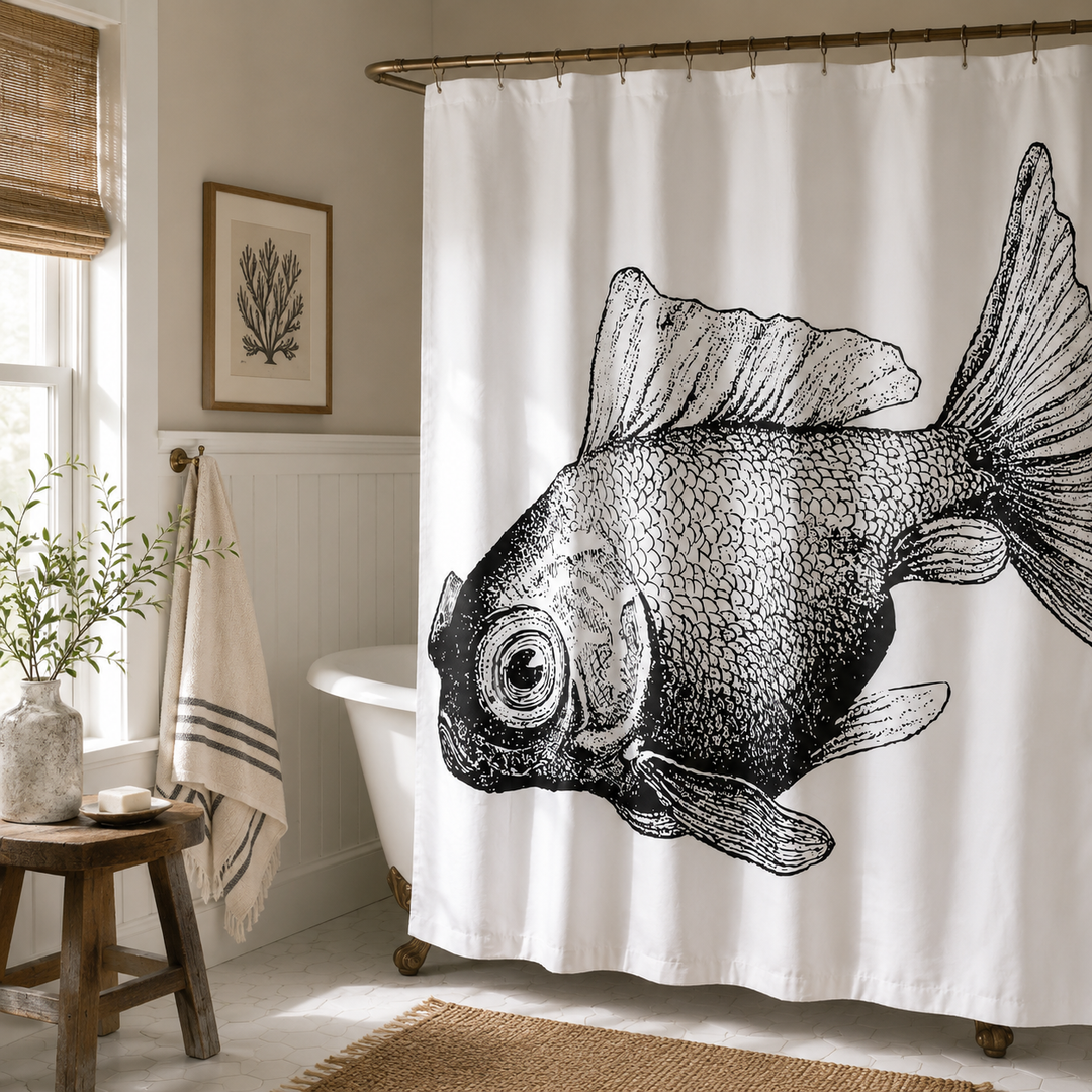 Grey & White Goldfish Shower Curtain