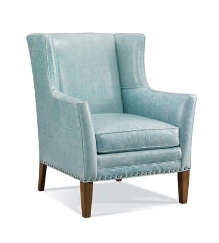 Gourmet Accent Chair Spa Blue Leather - Wooden legs - accent nail heads - Coastal Compass Home Decor