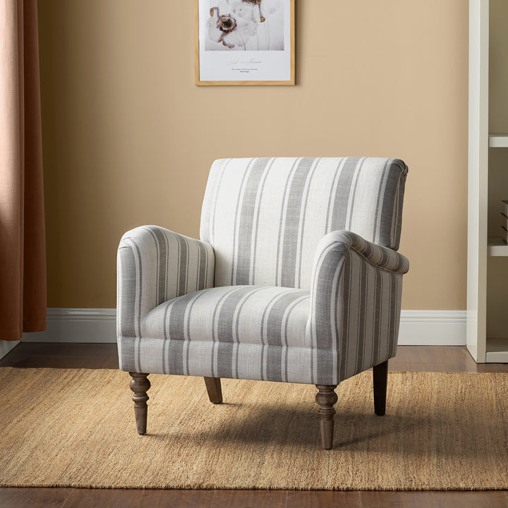Grey Striped Accent Chair