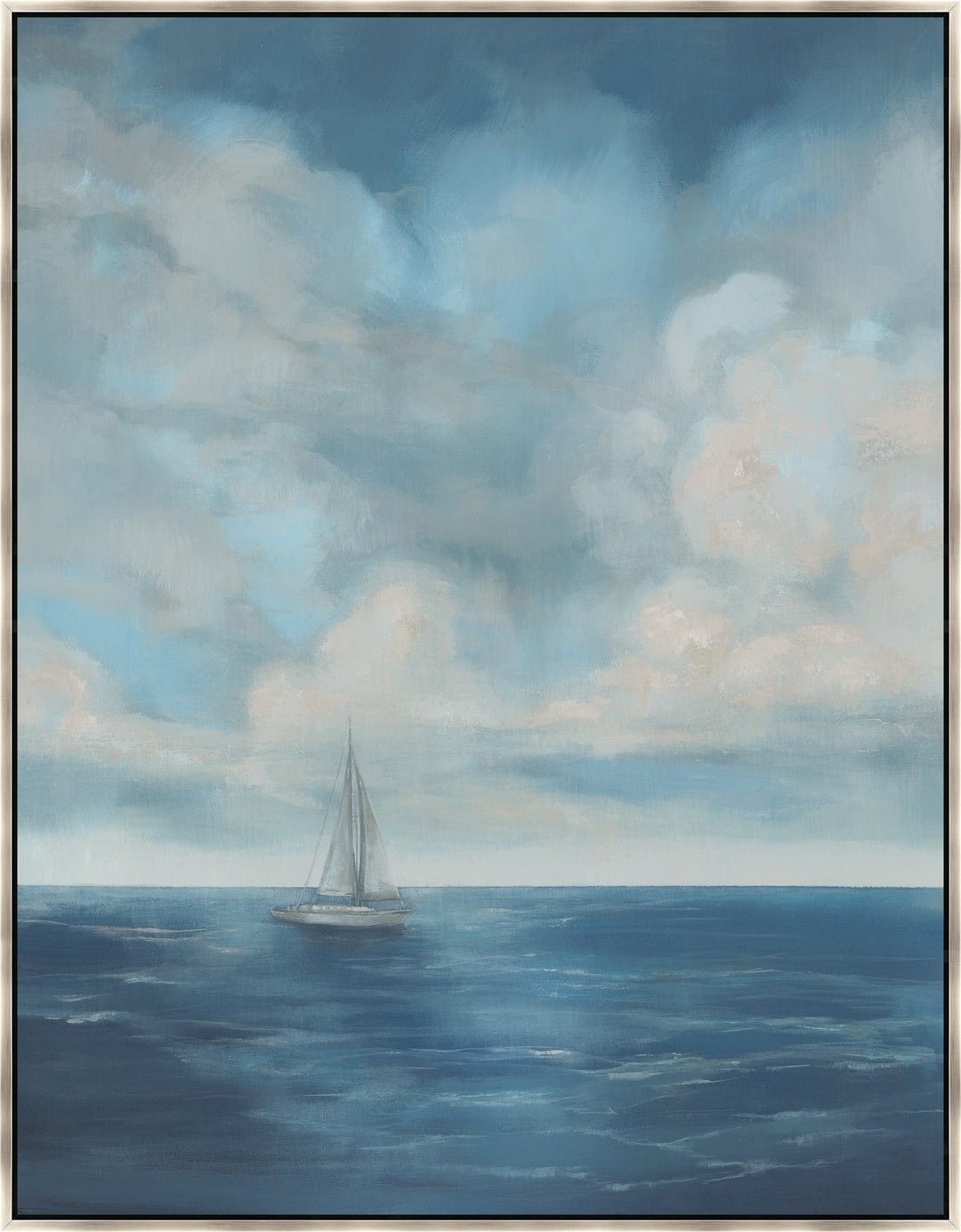 Sailboat on a calm ocean with a dramatic sky Painting