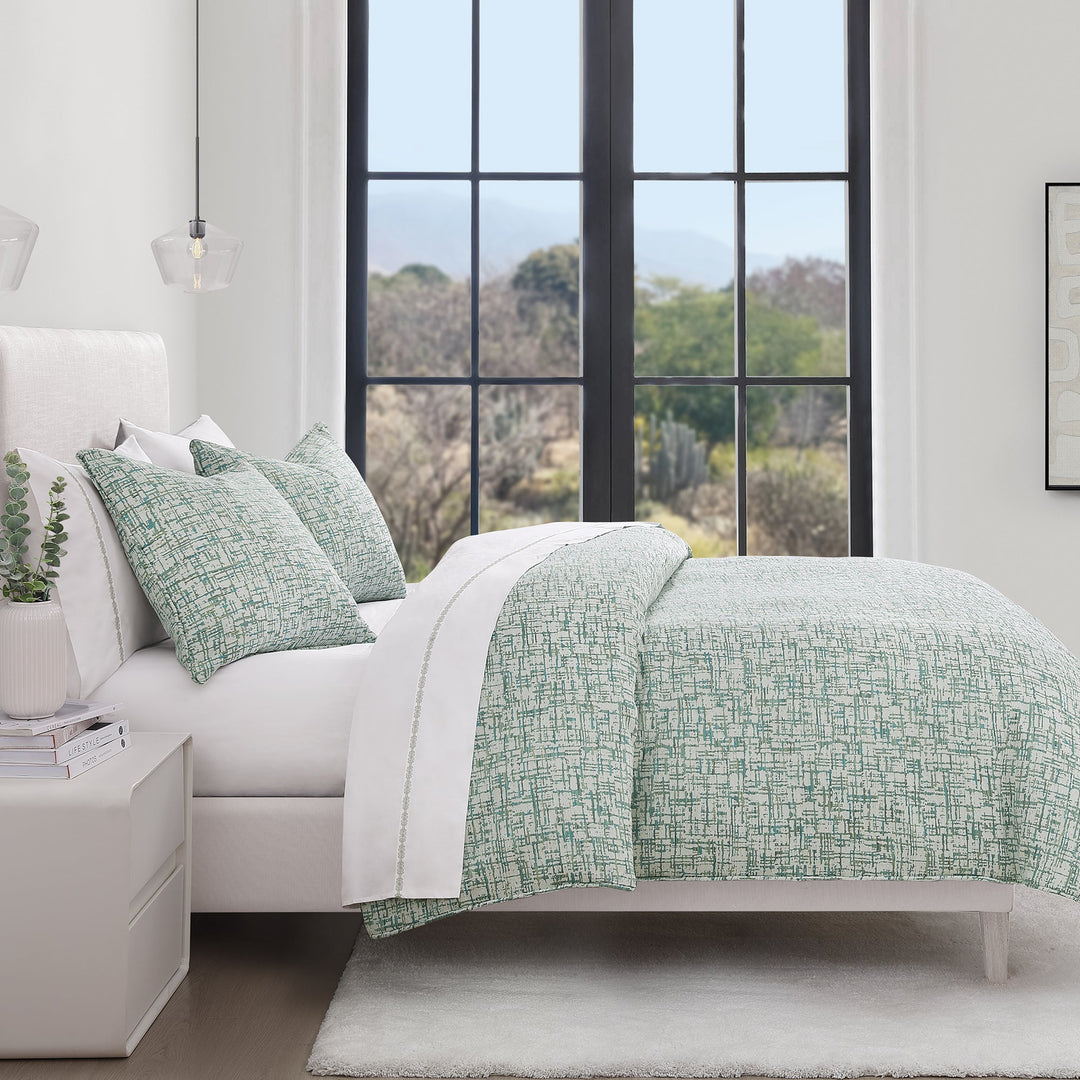 Kelly Bedding Set - Sage Green cross-hatch stitching - white background - Coastal Compass Home Decor