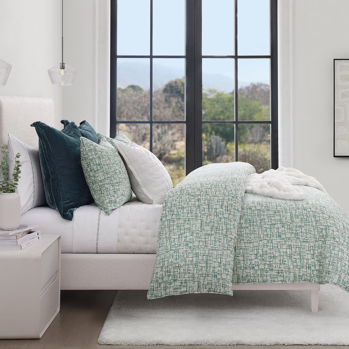 Kelly Bedding Set - Sage Green cross-hatch stitching - white background - Coastal Compass Home Decor